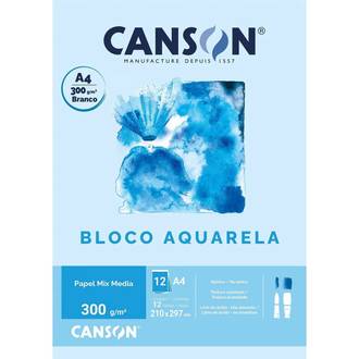 BLOCO AQUARELA 300G A4 12FL  - BRANCO - UN - CANSON