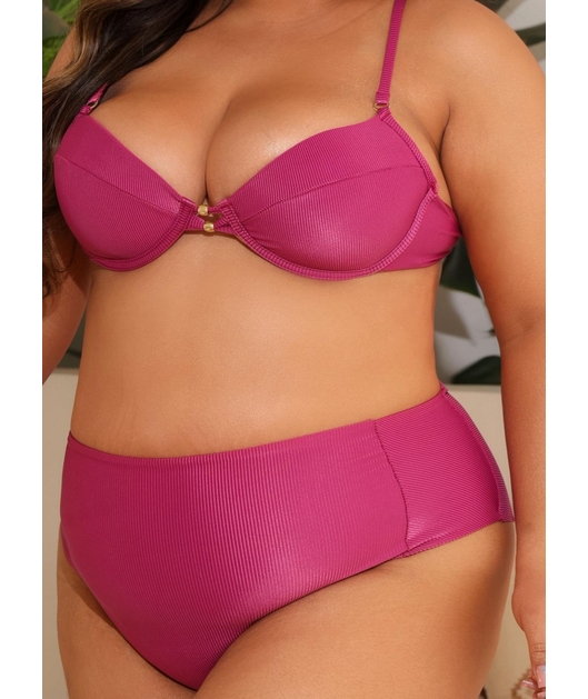 BIQUÍNI MEIA TAÇA CALCINHA HOT PANT ROSA COLEÇÃO BEACH CURVE