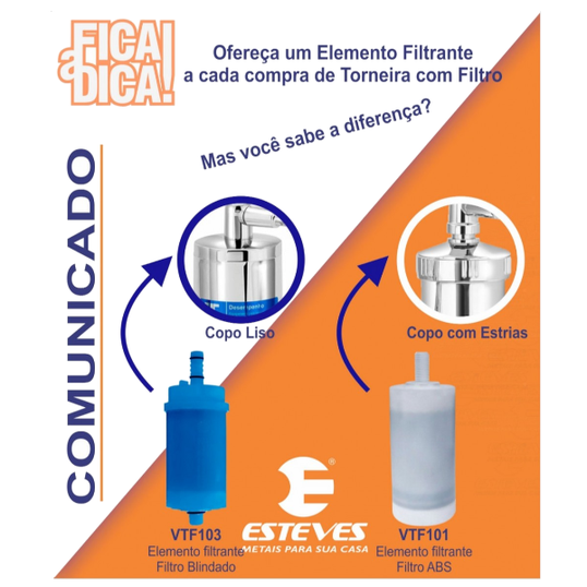 TORNEIRA PARA PIA COM FILTRO ABS 1/4 VOLTA ALFA ESTEVES CROMADO