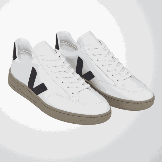 TÊNIS VEJA MASCULINO V-12 LEATHER EXTRA-WHITE BLACK DUNE
