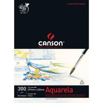 BLOCO AQUARELA 300G A3 12FL  - BRANCO - UN - CANSON