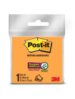 POST IT BLOCO ADESIVO 654 45F - 76X76 - LARANJA - UN - 3M
