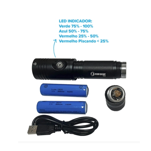 LANTERNA PARA MERGULHO 1200 LUMENS MAX FUNDIVE PRETO