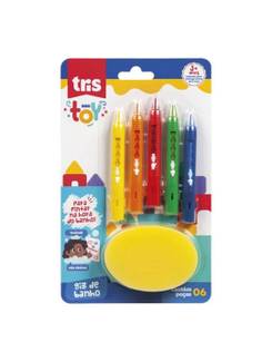 GIZ DE CERA PARA O BANHO TOY 5 CORES - C/ESPONJA - 908063 - UN - TRIS