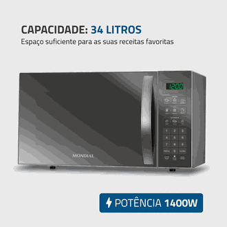 MICRO-ONDAS 34 LTS 220V MO-02-34-E - CINZA/ESPELHADO - UN - MONDIAL