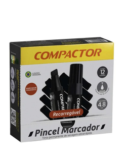 MARCADOR PINCEL PERMANENTE RECARREGAVEL - PRETO - CX 12 - COMPACTOR