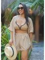 SAÍDA DE PRAIA KIMONO COM SHORT COR AREIA COLEÇÃO TRANCOSO - 1