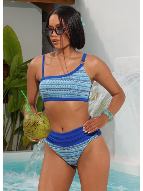 BIQUÍNI TOP NULA MANGA CALCINHA ALTA AZUL ROYAL COLEÇÃO ÁGUA DE COCO