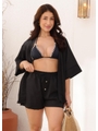 SAÍDA DE PRAIA CONJUNTO KIMONO COM SHORT PRETO COLEÇÃO PÉ NA AREIA - 1