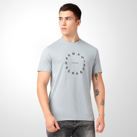 CAMISETA ARMANI EXCHANGE MASCULINA REGULAR FIT LOGO REDONDO CINZA
