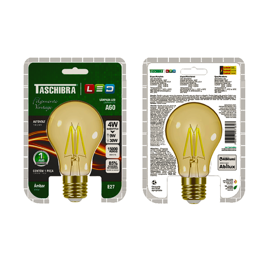 LÂMPADA LED TASCHIBRA FILAMENTO VINTAGE A60 BIVOLT