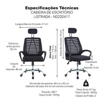 CADEIRA ESCRITORIO GIRATORIA LISTRADA - ALTA - PRETO - UN - CONTHEY