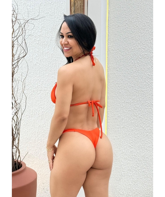 BIQUÍNI CORTININHA CALCINHA FIO DUPLO LARANJA NEON COLEÇÃO BRONZE