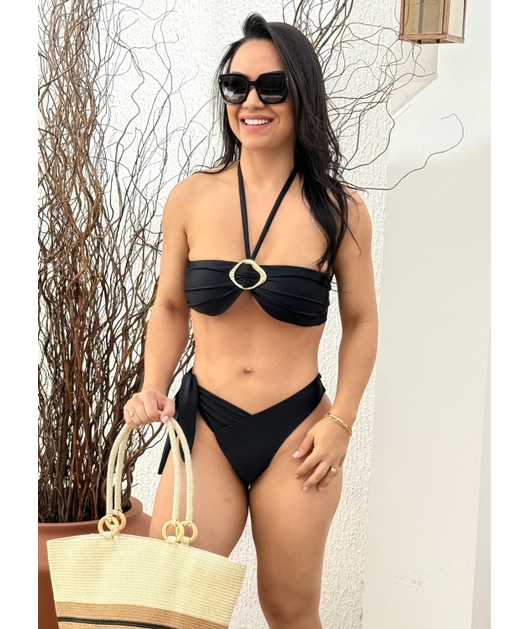 BIQUÍNI TOP ORGANIC CALCINHA UNILATERAL PRETO COLEÇÃO RELÂMPAGO VAN1212