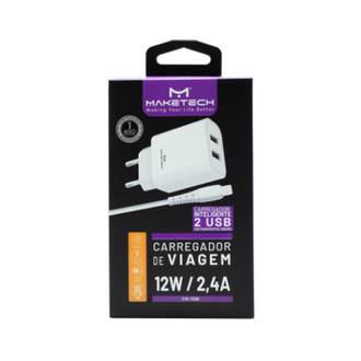 KIT CARREGADOR TOMADA 2 USB C/CABO LIGHTNING - CM-109I 12W - BRANCO - UN - MAKETECH