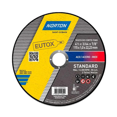 DISCO CORTE MET STANDARD FINO NORTON 4,5(115x1,0x22mm)