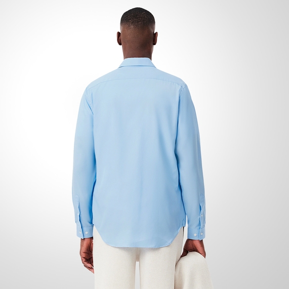 CAMISA SOCIAL LACOSTE REGULAR FIT POPELINE AZUL