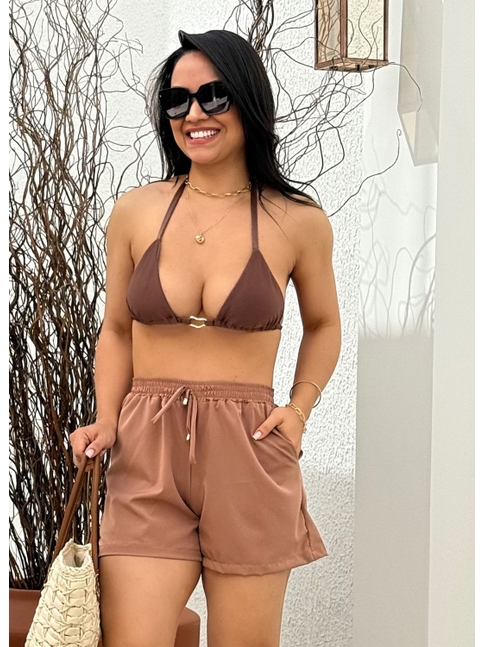 SAÍDA DE PRAIA SHORT NA SEDINHA MOCHA MOUSSE COLEÇÃO CHOCOLATE QUENTE