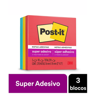 POST IT BLOCO ADESIVO 90F - 76X76 - C/3 - UN - 3M