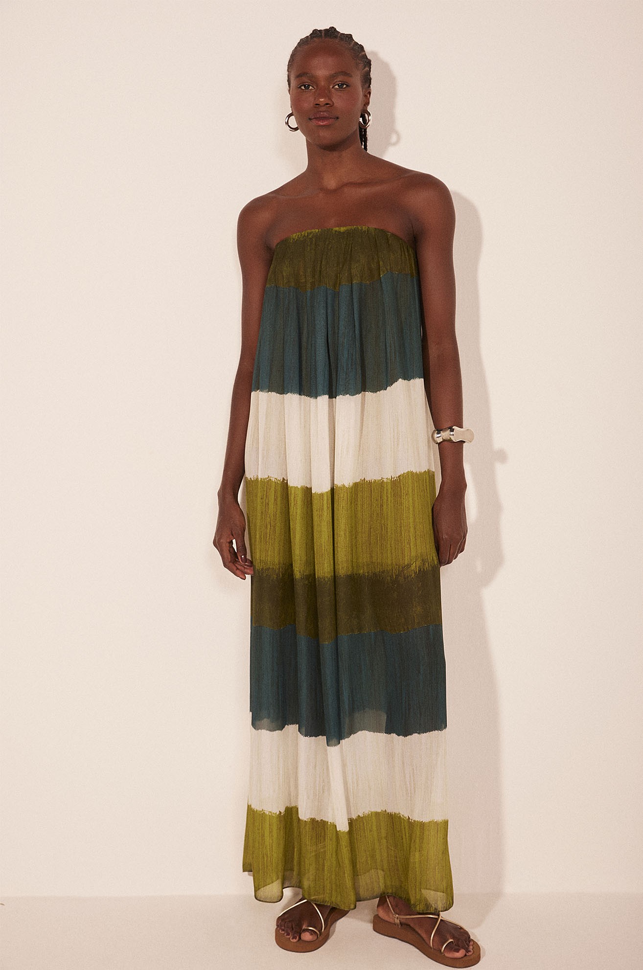 VESTIDO LONGO LISTRADO TEXTURA