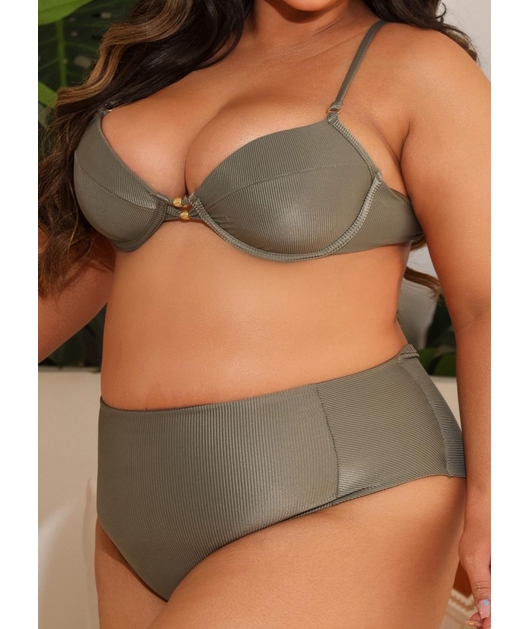 BIQUÍNI MEIA TAÇA CALCINHA HOT PANT VERDE MILITAR COLEÇÃO BEACH CURVE
