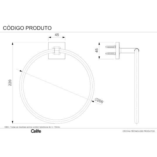 TOALHEIRO CELITE CUBE ANEL DIAM 200MM