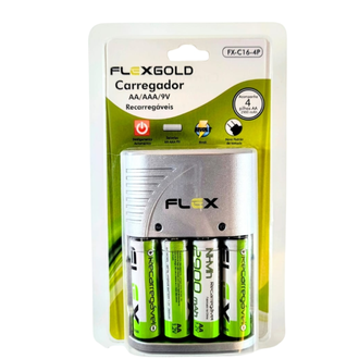 CARREGADOR P/PILHA C/4 AA FX-C16/4P - PRATA - UN - X-CELL