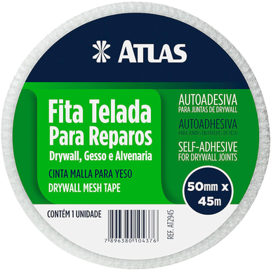 FITA TELADA PARA REPAROS DRYWALL GESSO E ALVENARIA 50 MM X 45 M ATLAS