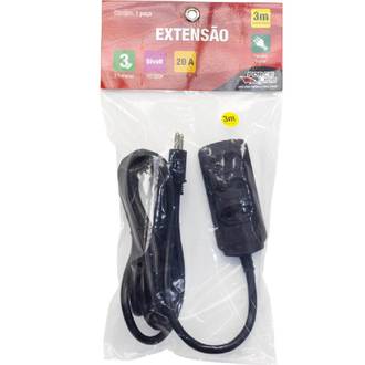 EXTENSAO ELETRICA 3 TOMADAS 20A 2P+T SLIM 3M - PRETO - UN - FORCE LINE