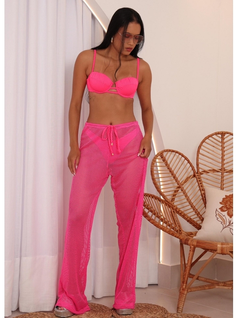 SAÍDA DE PRAIA CALÇA NO ARRASTÃO ROSA NEON COLEÇÃO NEON VAN32
