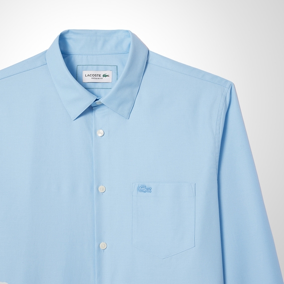 CAMISA SOCIAL LACOSTE REGULAR FIT POPELINE AZUL