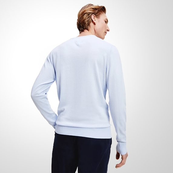 SUÉTER TOMMY HILFIGER MASCULINO CLÁSSICO GOLA C AZUL CLARO