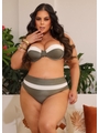 BIQUÍNI MEIA TAÇA BICOLOR CALCINHA ALTA VERDE MILITAR COLEÇÃO BEACH CURVE - 1