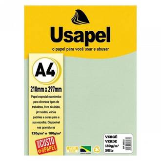 PAPEL VERGE 180G 50FL A4 25032 - VERDE - UN - USAPEL