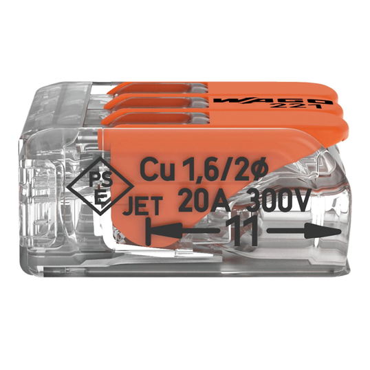 CONECTORES DE EMENDA PARA FIOS WAGO INLINE COM ALAVANCA Ref: 221-413
