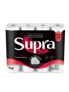 PAPEL HIGIENICO FOLHA DUPLA C/12 - 30M - 100% CELULOSE - UN - SUPRA