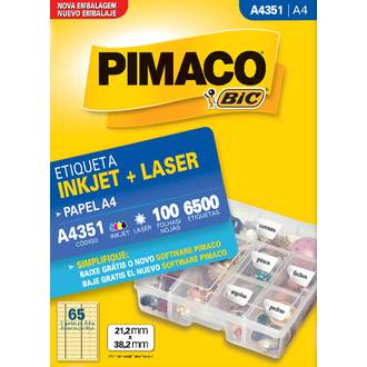 ETIQUETA INKJET/LASER A4 100FL A4351 - 21X38 - UN - PIMACO