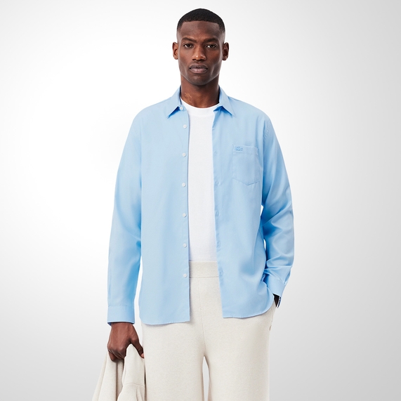CAMISA SOCIAL LACOSTE REGULAR FIT POPELINE AZUL