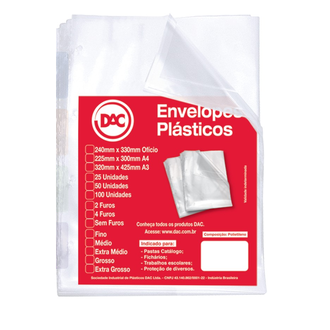 ENVELOPE PLASTICO GROSSO A4 4 FUROS C/50FL - CRISTAL - UN - POLIBRAS
