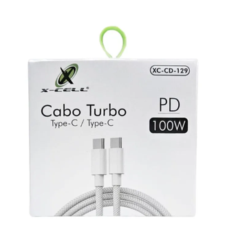 CABO USB C - USB C NYLON 1M - 100W - XC-CD-129 - BRANCO - UN - X-CELL