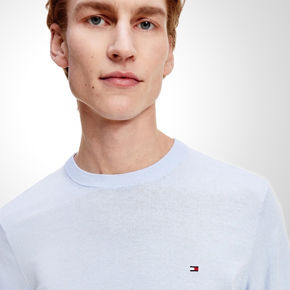 SUÉTER TOMMY HILFIGER MASCULINO CLÁSSICO GOLA C AZUL CLARO