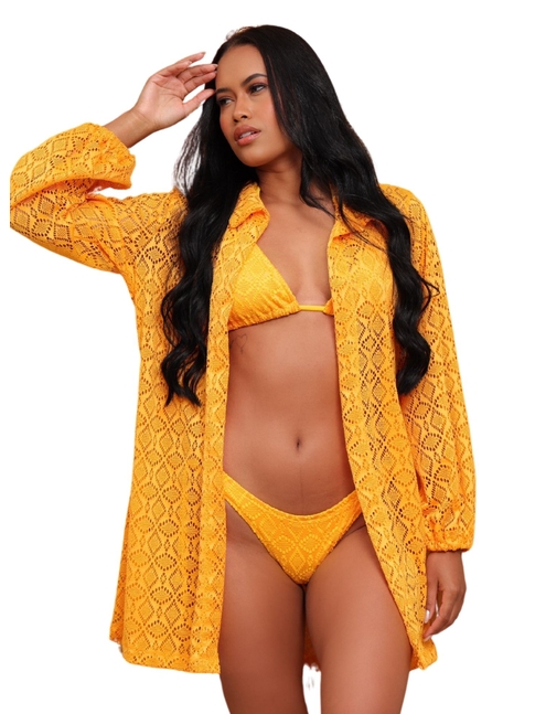 SAÍDA DE PRAIA CAMISA RENDA AMARELA COLEÇÃO RAINBOW COMB79