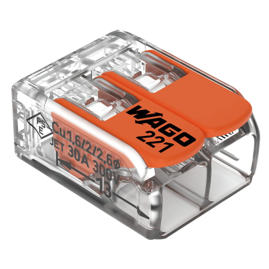 CONECTORES DE EMENDA PARA FIOS WAGO INLINE COM ALAVANCA Ref: 221-612