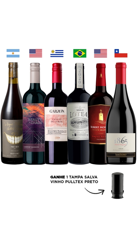 Combo Américas (6 garrafas) + Tampa Salva-Vinho Pulltex Preta