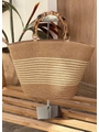 BOLSA DE PALHA COM ALÇA DE BAMBU BEGE E LISTRAS CLARA - 1