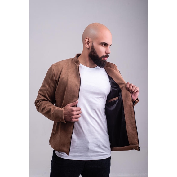 JAQUETA MASCULINA CASUAL SUEDE MARROM PADRÃO
