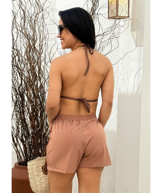 SAÍDA DE PRAIA SHORT NA SEDINHA MOCHA MOUSSE COLEÇÃO CHOCOLATE QUENTE