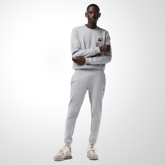 CALÇA MASCULINA ESPORTIVA EM FLEECE ALGODÃO CINZA LACOSTE