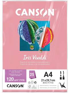 PAPEL IRIS VIVALDE 120G 25FL A4 - ROSA CLARO - UN - CANSON