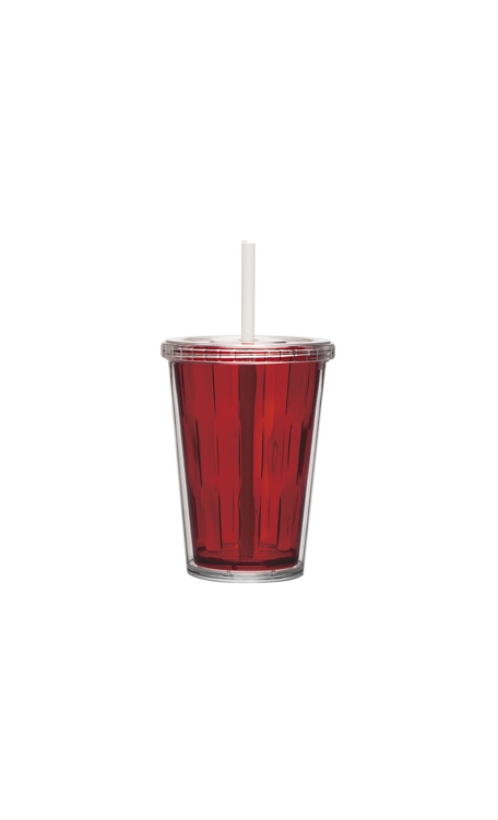 Copo Boccati Duplo 670ml com tampa e canudo (vermelho translúcido)